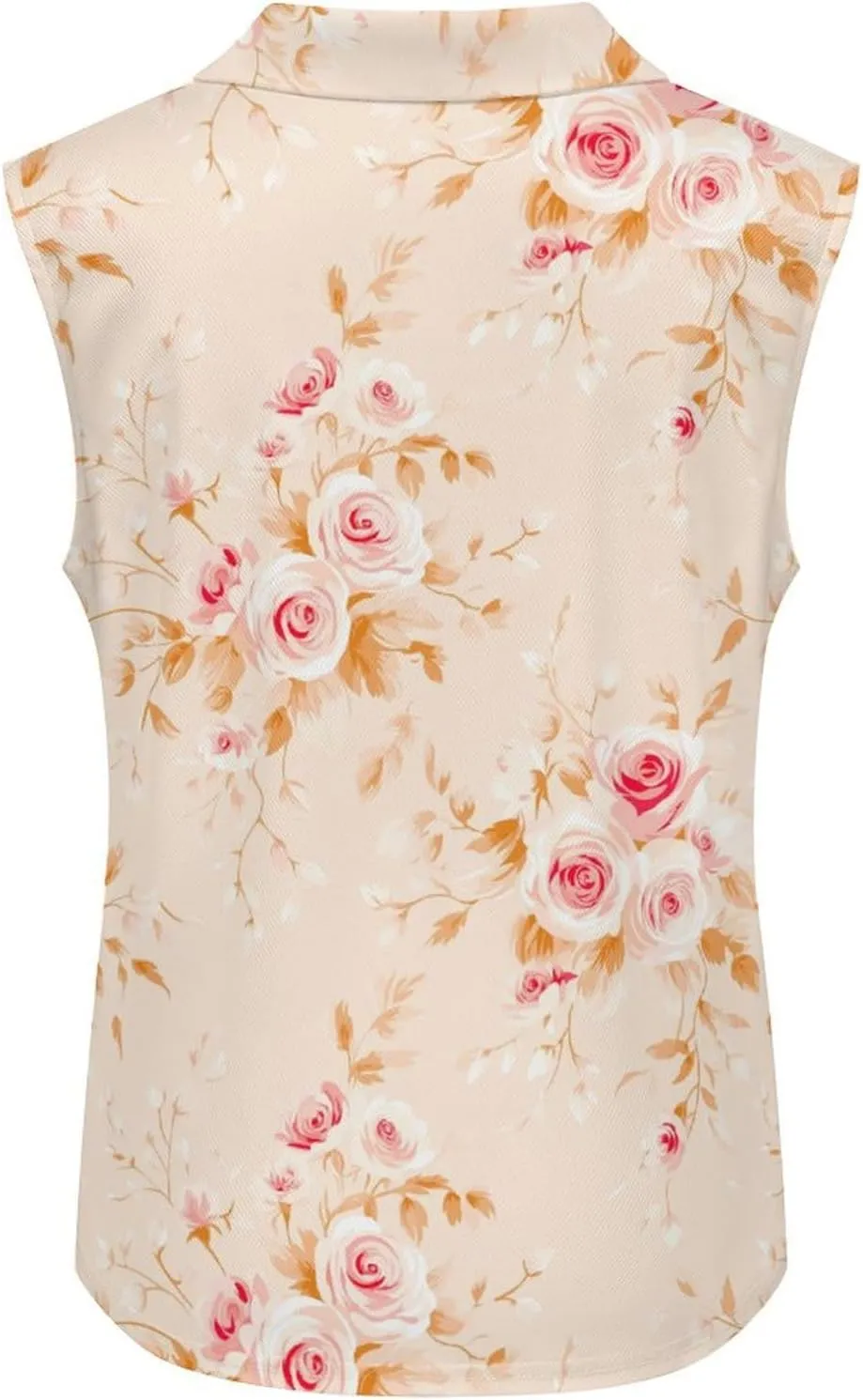 ENLACHIC Women's Golf Shirts Sleeveless Floral Printed Collar V Neck Tank Tops Quick Dry Athletic Tennis Polo Shirt