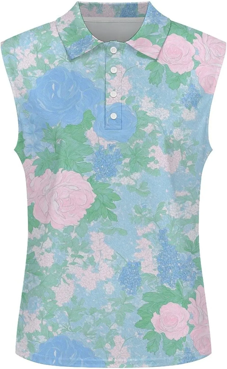 ENLACHIC Women's Golf Shirts Sleeveless Floral Printed Collar V Neck Tank Tops Quick Dry Athletic Tennis Polo Shirt