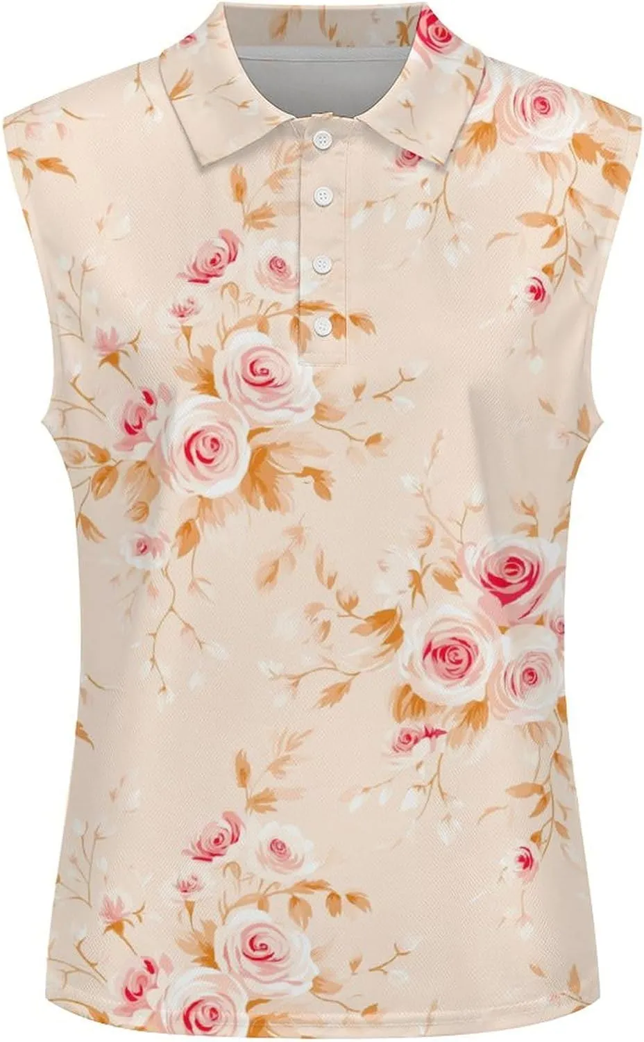 ENLACHIC Women's Golf Shirts Sleeveless Floral Printed Collar V Neck Tank Tops Quick Dry Athletic Tennis Polo Shirt