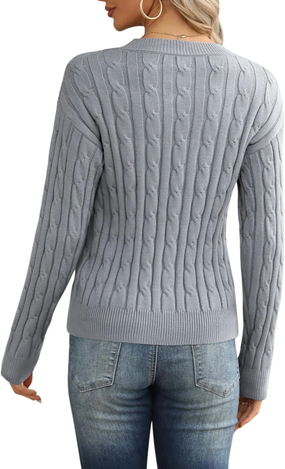 Esobo Women's Classic-fit Lightweight Cable Long Sleeve Mockneck Loose Casual Sweater Jumpers