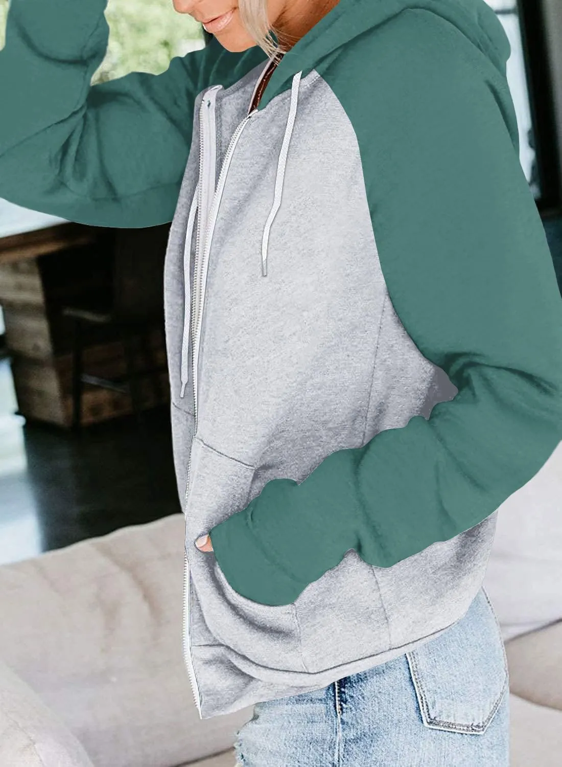 Ezbelle Women's Color Block Zip Up Hoodie Sweatshirt Casual Long Sleeve Jacket Sweater with Pockets