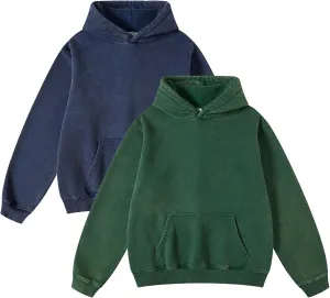 FAIABLE 2 Pack Acid Wash Hoodie Oversized Vintage Hoodie Unisex Heavyweight Hoodie Distress Hoodies for Men Women Couples