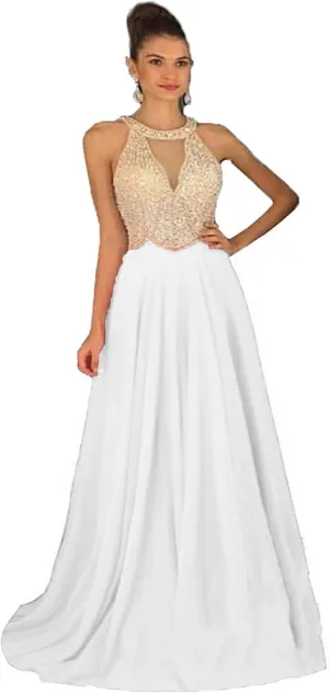 Fanciest Women's Crystal Beaded Prom Dresses 2024 Long Chiffon Long Evening Gowns Formal