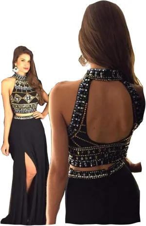 Fanciest Women's Crystal Beaded Prom Dresses 2024 Long Chiffon Long Evening Gowns Formal