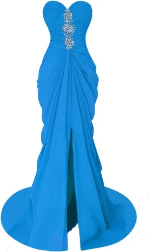 Fanciest Women's Mermaid Prom Dresses Long Beaded Split Sexy Evening Formal Gowns