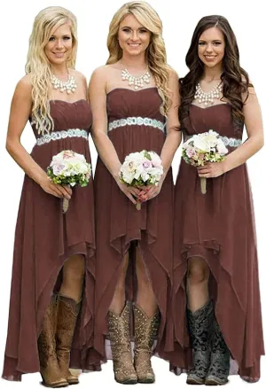 Fanciest Women's Strapless High Low Bridesmaid Dresses Wedding Party Gowns Turquoise