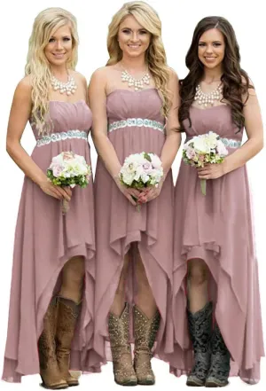 Fanciest Women's Strapless High Low Bridesmaid Dresses Wedding Party Gowns Turquoise