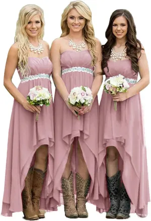 Fanciest Women's Strapless High Low Bridesmaid Dresses Wedding Party Gowns Turquoise