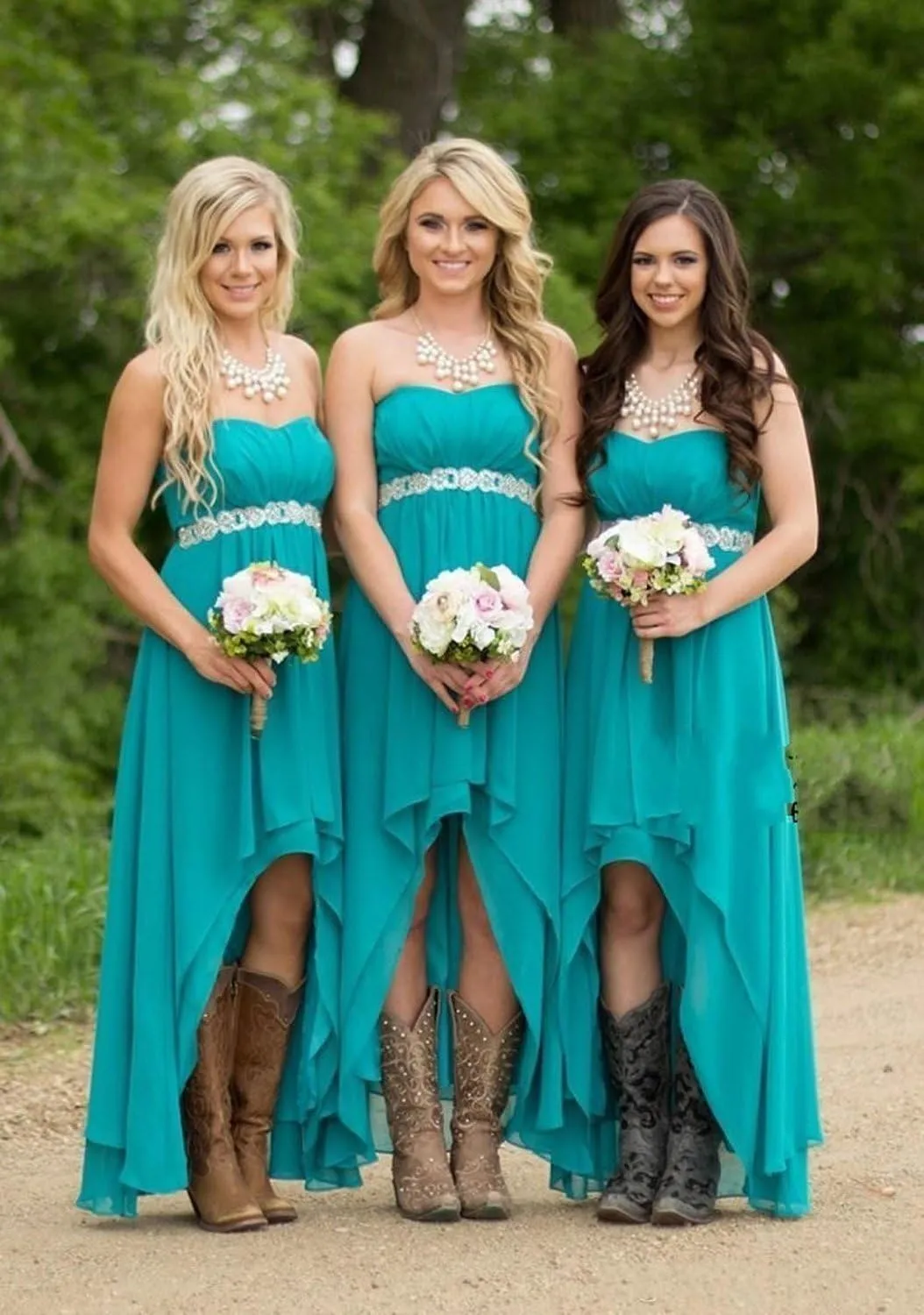 Fanciest Women's Strapless High Low Bridesmaid Dresses Wedding Party Gowns Turquoise