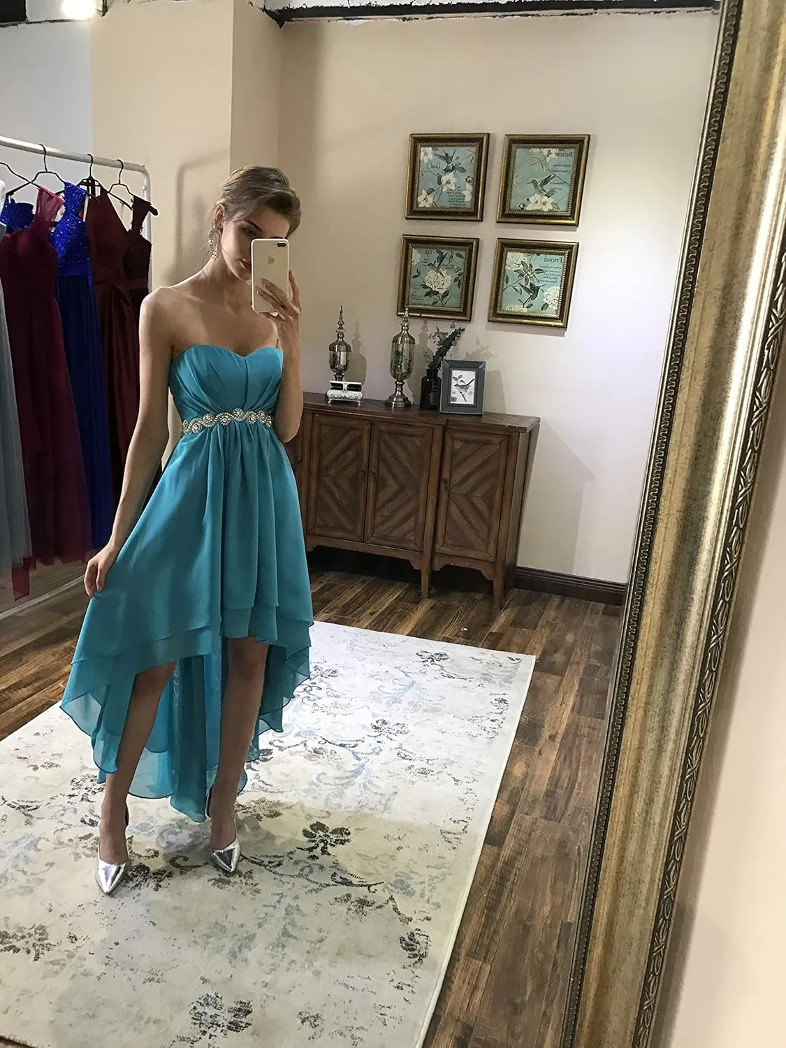 Fanciest Women's Strapless High Low Bridesmaid Dresses Wedding Party Gowns Turquoise