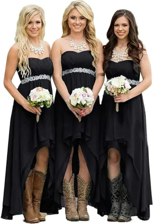 Fanciest Women's Strapless High Low Bridesmaid Dresses Wedding Party Gowns Turquoise