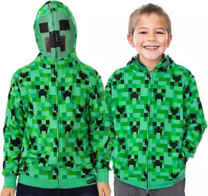 Fandom Republic Little Kids' Creeper Camo Face Zip-Up Costume Fleece Hoodie, Unisex
