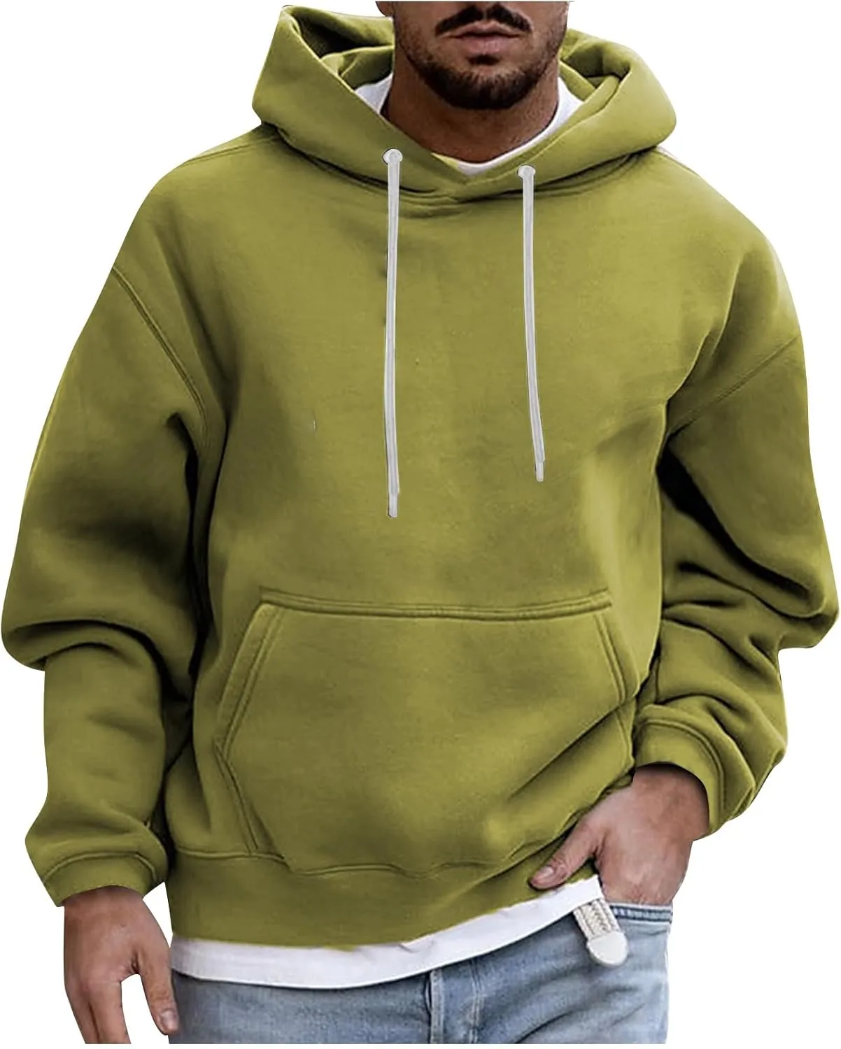 Fashion Hoodies for Men Plus Size Solid Long Sleeve Drawstring Pullover 2024 Fall Winter Hooded Sweatshirts