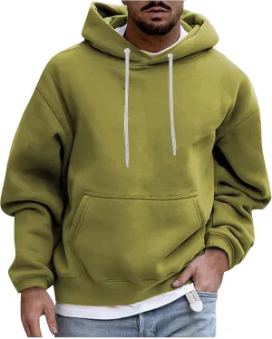 Fashion Hoodies for Men Plus Size Solid Long Sleeve Drawstring Pullover 2024 Fall Winter Hooded Sweatshirts