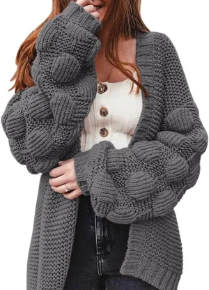 FERBIA Women Oversized Cardigan Knitted Cute Chunky Sweaters Wrap Long Fall Pom Pom Open Front Knit