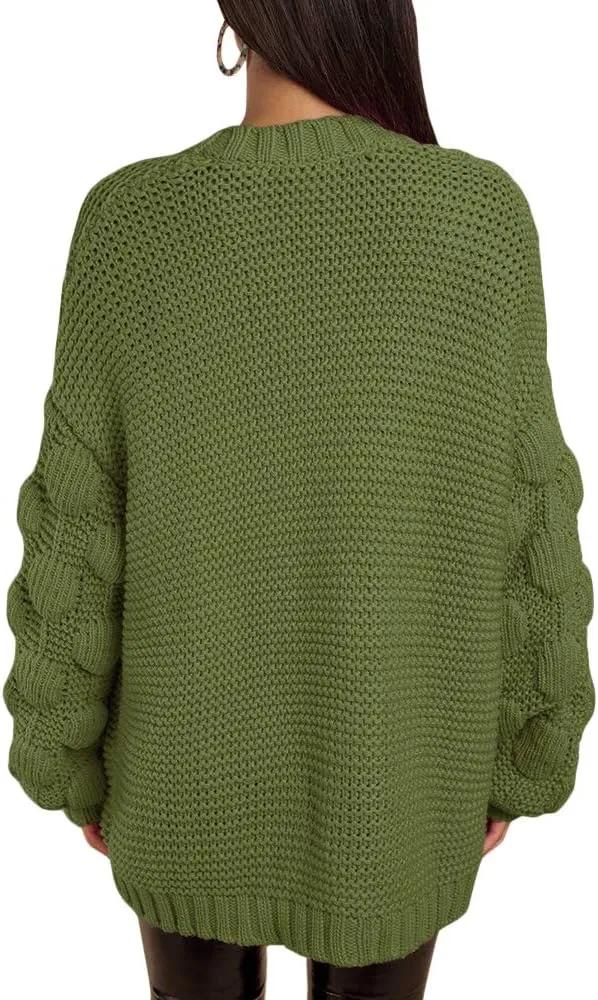FERBIA Women Oversized Cardigan Knitted Cute Chunky Sweaters Wrap Long Fall Pom Pom Open Front Knit