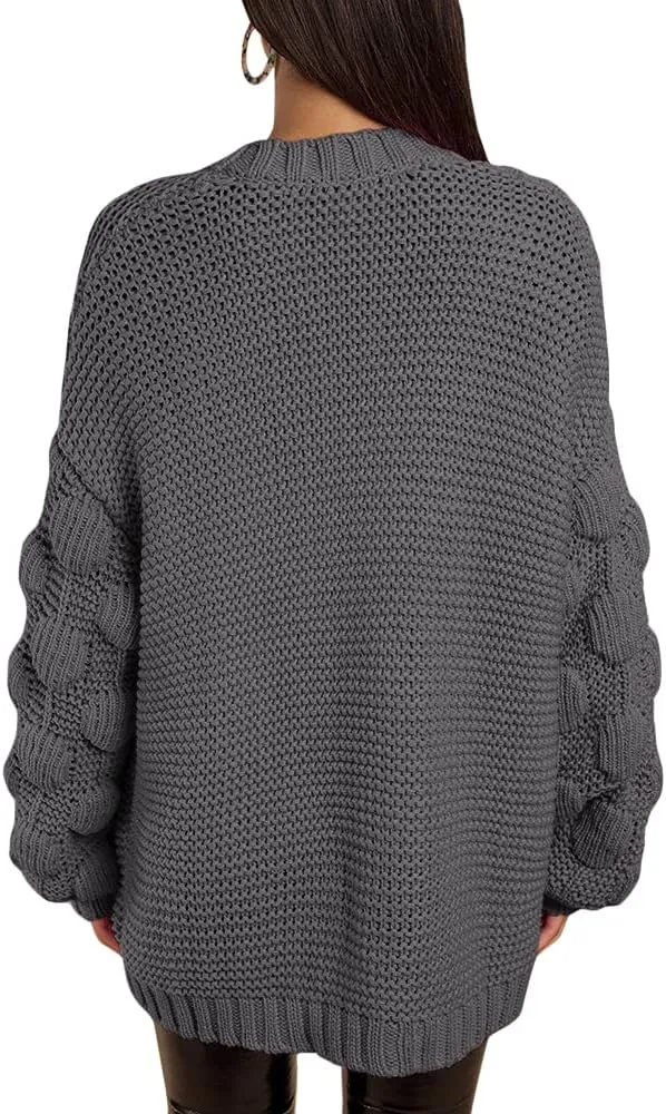 FERBIA Women Oversized Cardigan Knitted Cute Chunky Sweaters Wrap Long Fall Pom Pom Open Front Knit