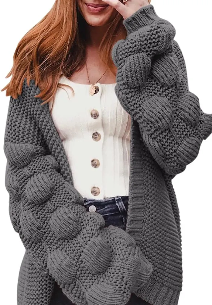 FERBIA Women Oversized Cardigan Knitted Cute Chunky Sweaters Wrap Long Fall Pom Pom Open Front Knit
