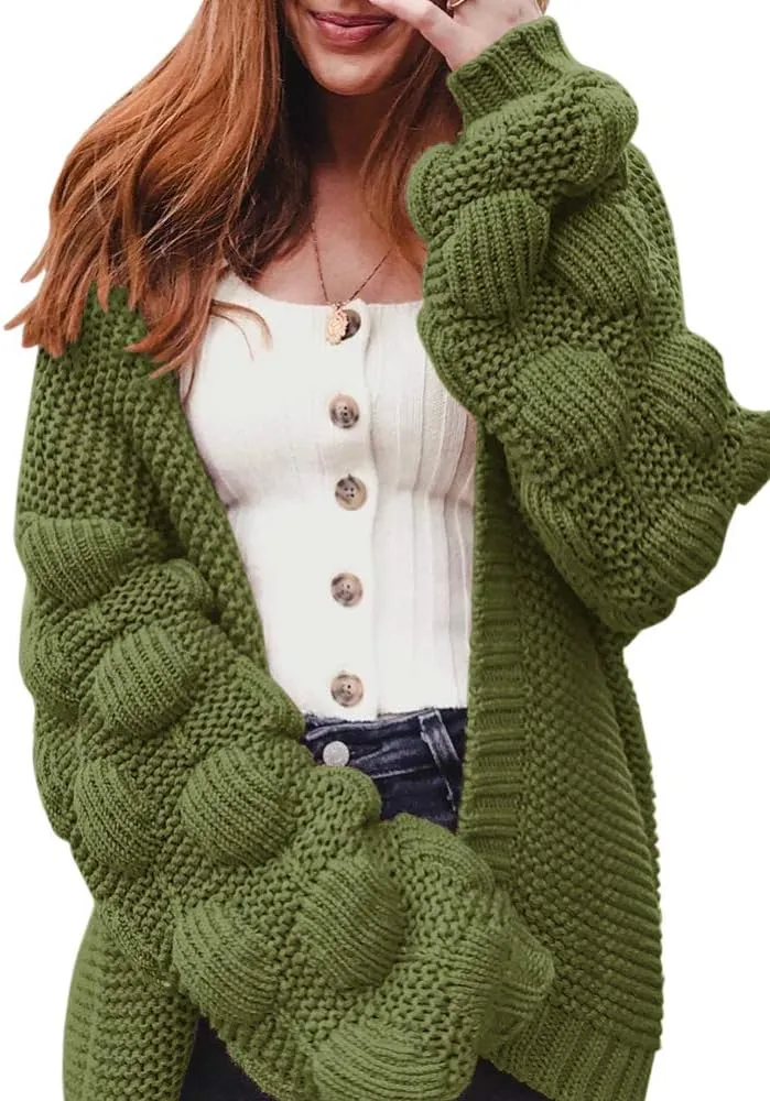 FERBIA Women Oversized Cardigan Knitted Cute Chunky Sweaters Wrap Long Fall Pom Pom Open Front Knit