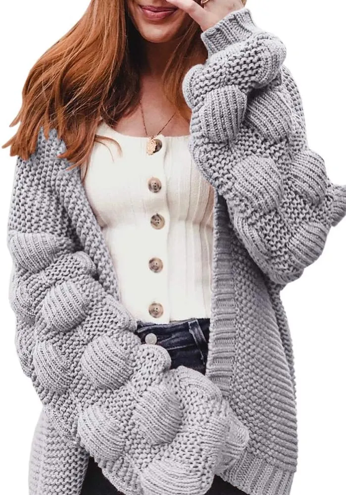 FERBIA Women Oversized Cardigan Knitted Cute Chunky Sweaters Wrap Long Fall Pom Pom Open Front Knit