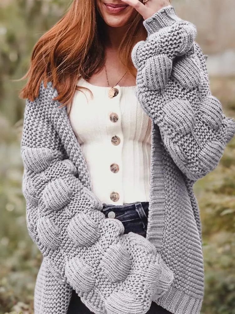 FERBIA Women Oversized Cardigan Knitted Cute Chunky Sweaters Wrap Long Fall Pom Pom Open Front Knit