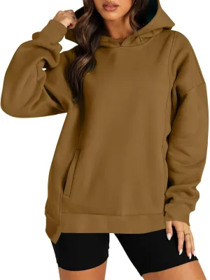 Fleece Hoodies for Women Baggy Drop Shoulder Oversized Sweatshirt Trendy Y2K Hoodie Casual Pullover Tops with Pockets