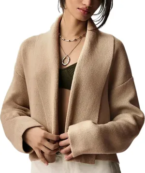 Flygo Women's Cropped Cardigan Sweater Oversized Shawl Lapel 2024 Fall Fashion Open Front Sweater Jacket Knit Outwear