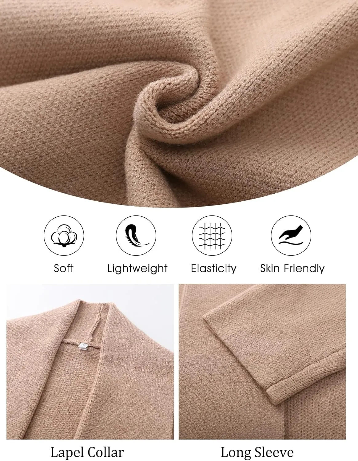 Flygo Women's Cropped Cardigan Sweater Oversized Shawl Lapel 2024 Fall Fashion Open Front Sweater Jacket Knit Outwear