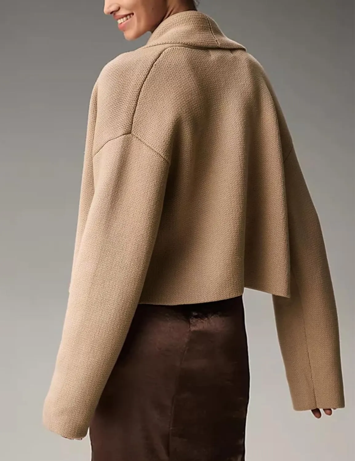 Flygo Women's Cropped Cardigan Sweater Oversized Shawl Lapel 2024 Fall Fashion Open Front Sweater Jacket Knit Outwear