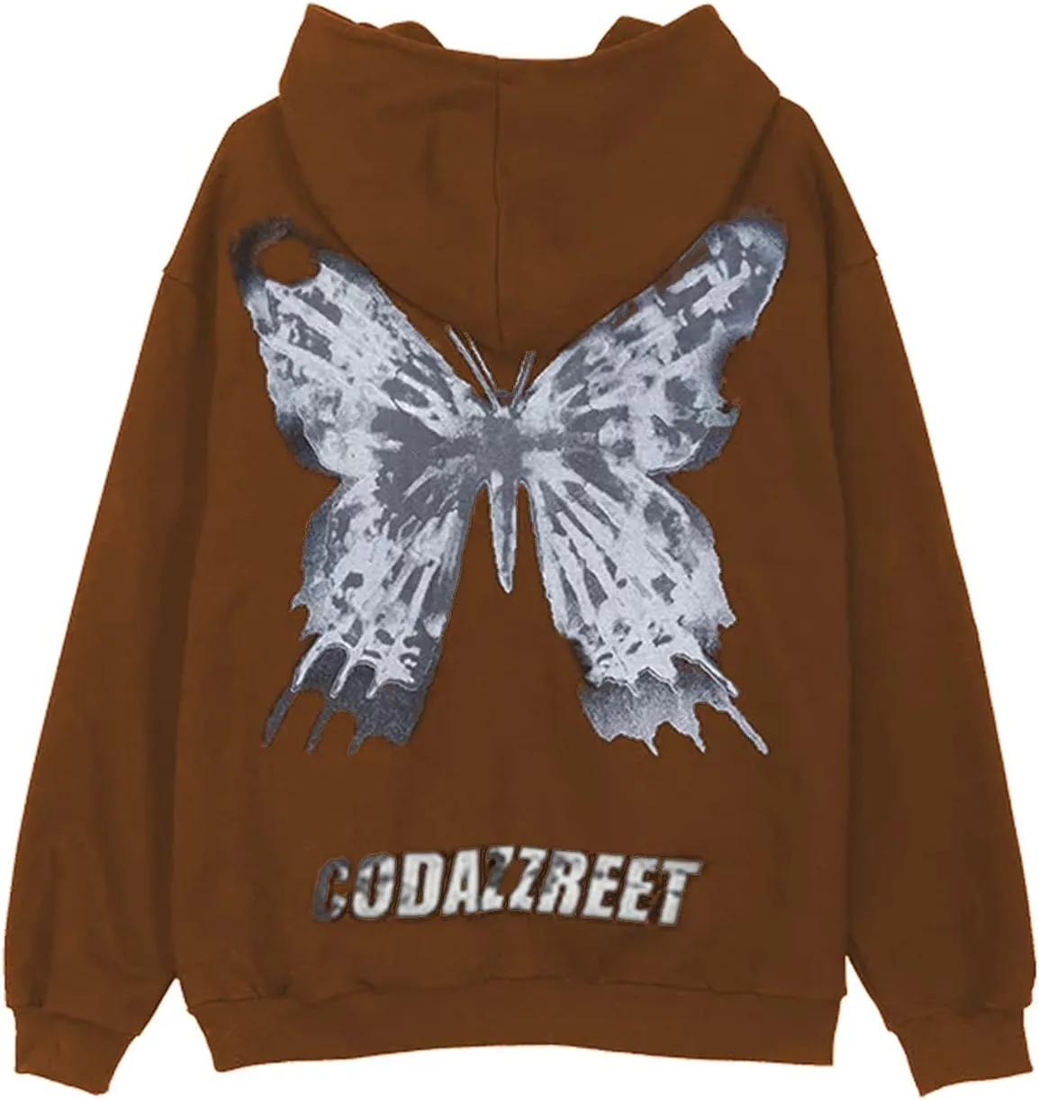 FOMOYUU Women Oversized Zip Up Hoodie Vintage Graphic Print Long Sleeve Hooded Sweatshirt Goth Punk Pullover Jacket Coat