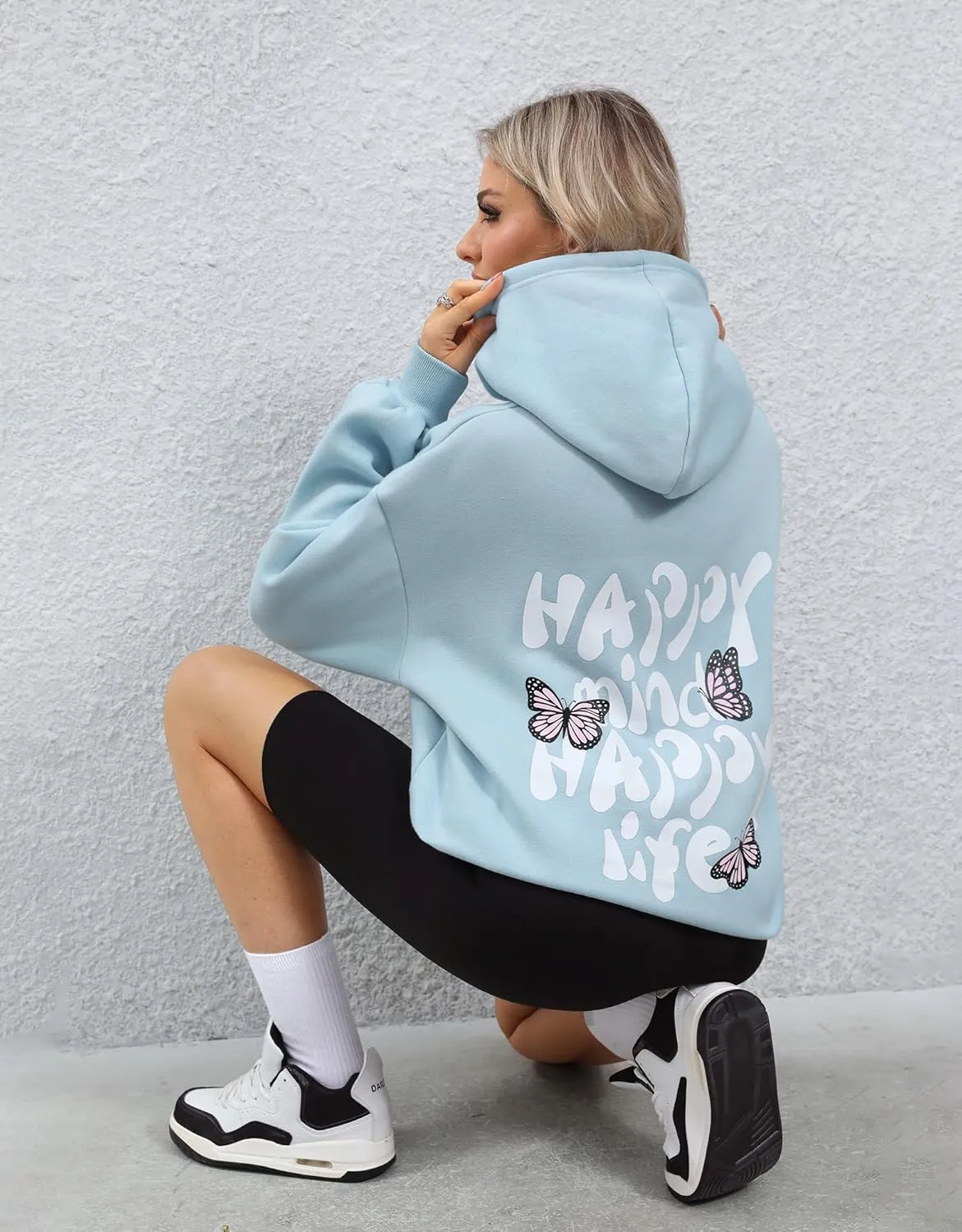 For G and PL Women Y2k Letter Graphic Print Oversized Hoodie Drawstring Long Sleeve Casual Sweatshirt with Pockets