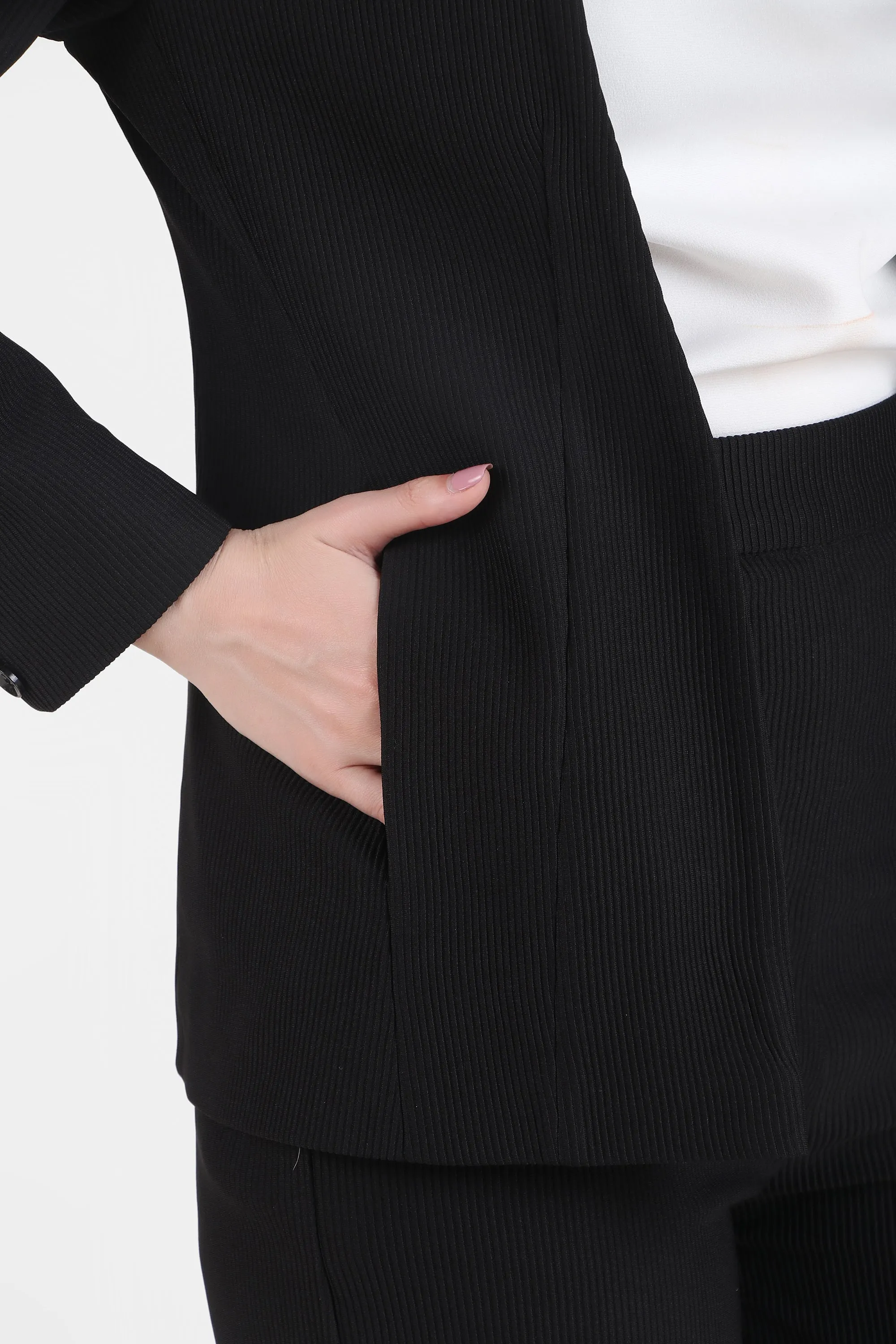 Front Open Style Blazer with Flowing Trousers, Black