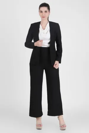 Front Open Style Blazer with Flowing Trousers, Black