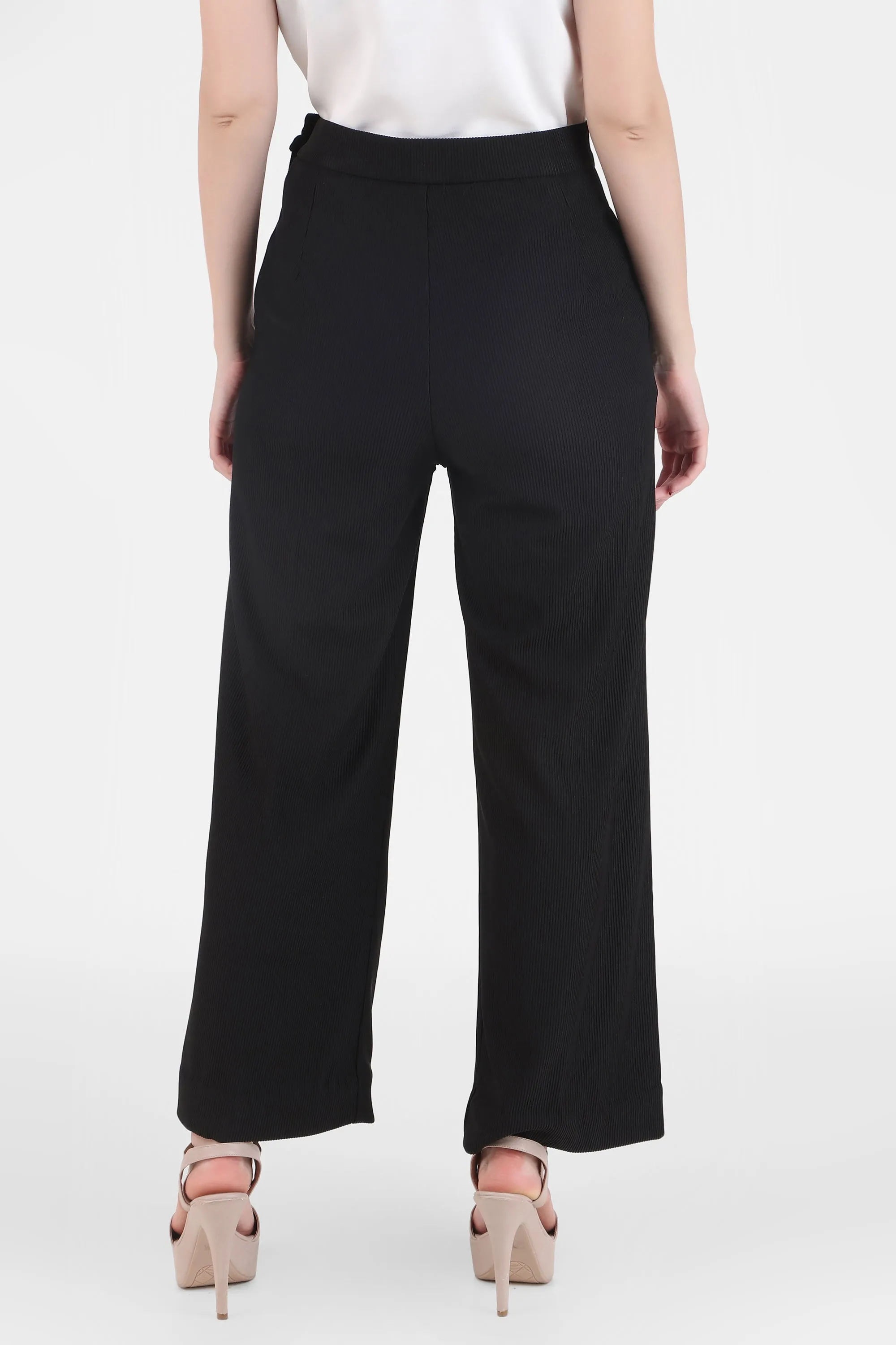 Front Open Style Blazer with Flowing Trousers, Black