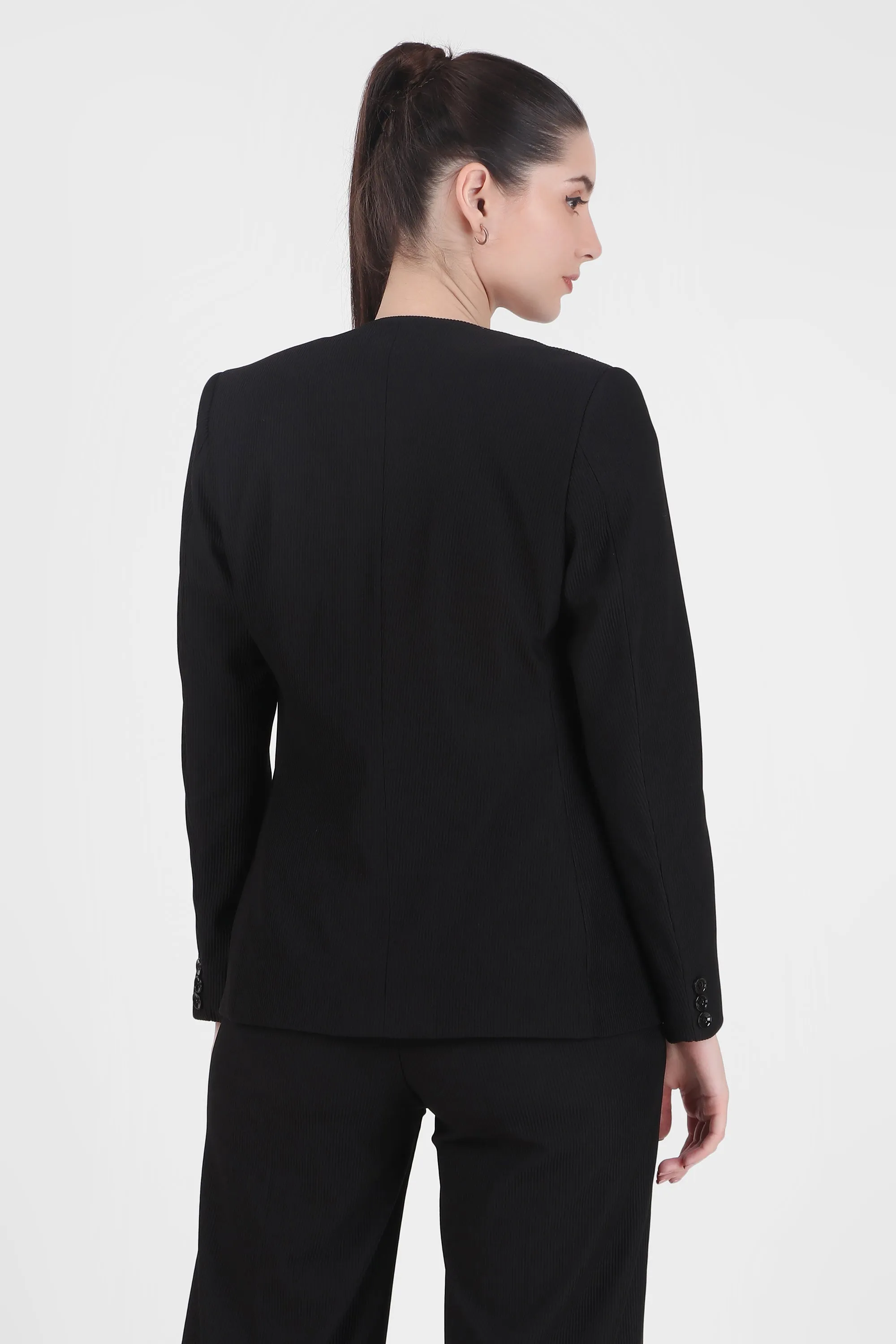 Front Open Style Blazer with Flowing Trousers, Black