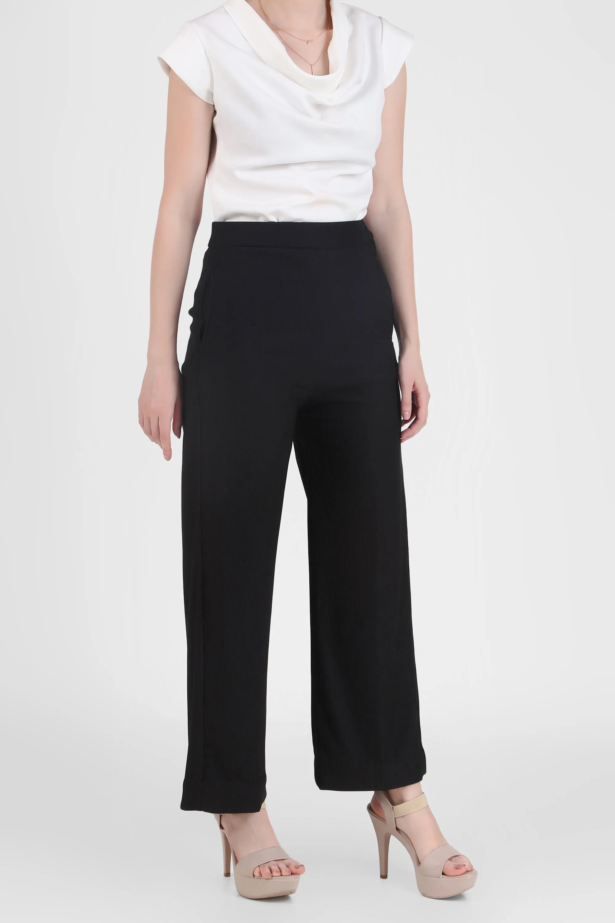 Front Open Style Blazer with Flowing Trousers, Black