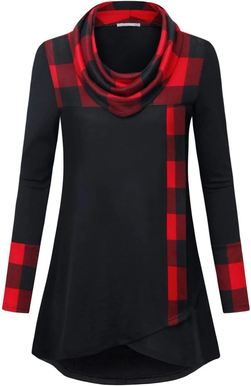 Furnex Women's Long Sleeve Cowl Neck Tunic Top Casual Pullover Sweatshirt