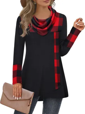 Furnex Women's Long Sleeve Cowl Neck Tunic Top Casual Pullover Sweatshirt