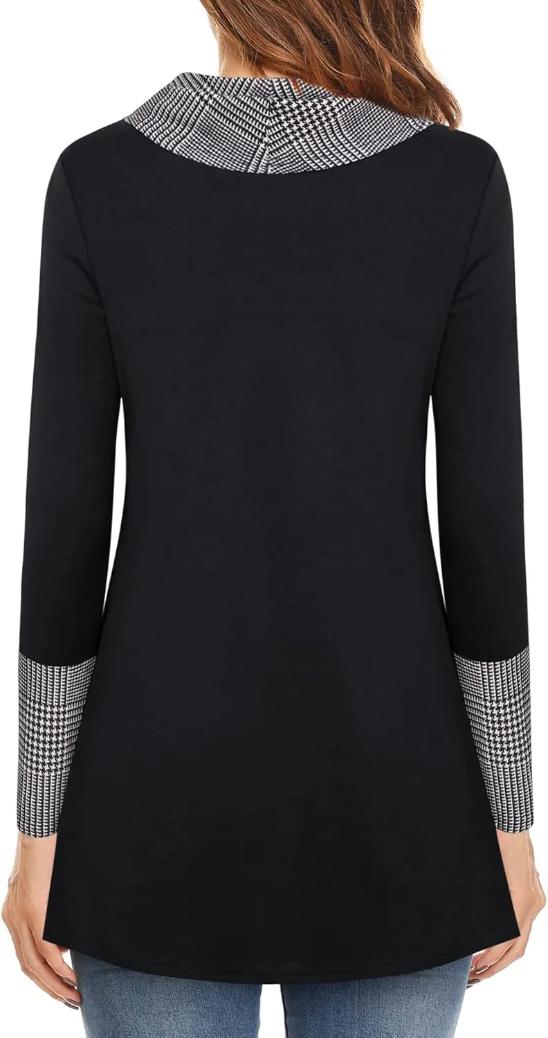 Furnex Women's Long Sleeve Cowl Neck Tunic Top Casual Pullover Sweatshirt
