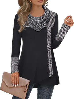 Furnex Women's Long Sleeve Cowl Neck Tunic Top Casual Pullover Sweatshirt