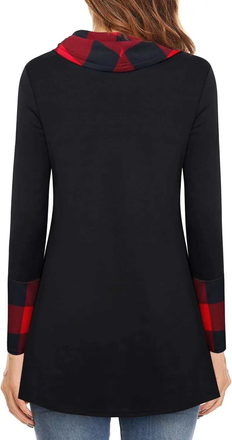 Furnex Women's Long Sleeve Cowl Neck Tunic Top Casual Pullover Sweatshirt