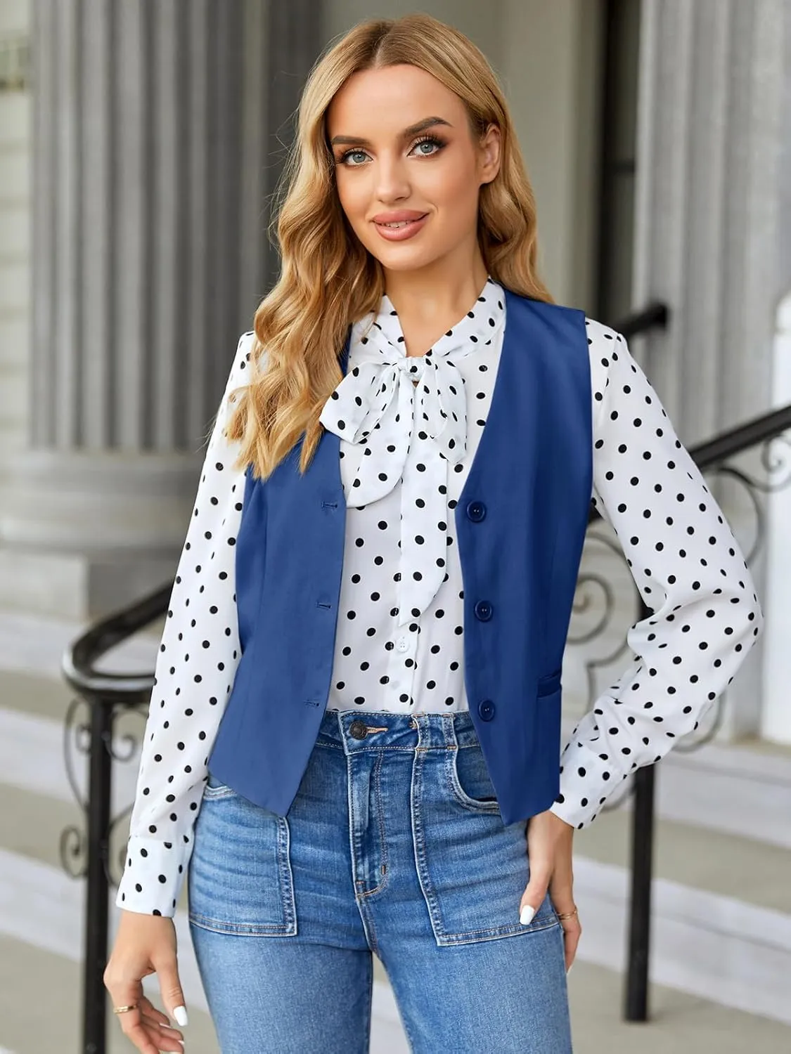 GAMISOTE Women Buttons Vest Crop Vintage Sleeveless V Neck Elastic Chiffon Waistcoat