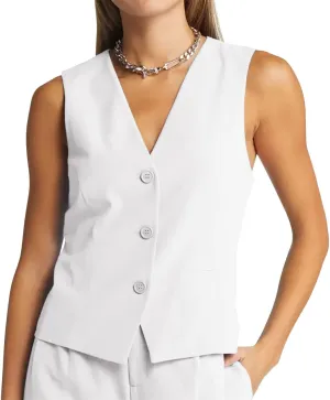 GAMISOTE Women Buttons Vest Crop Vintage Sleeveless V Neck Elastic Chiffon Waistcoat