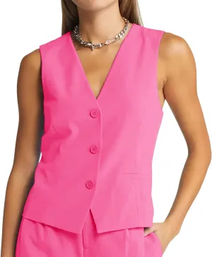 GAMISOTE Women Buttons Vest Crop Vintage Sleeveless V Neck Elastic Chiffon Waistcoat