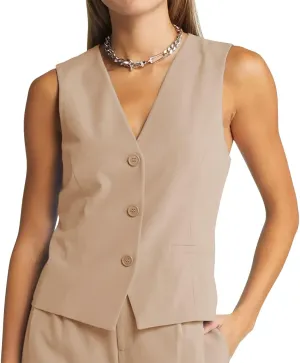 GAMISOTE Women Buttons Vest Crop Vintage Sleeveless V Neck Elastic Chiffon Waistcoat