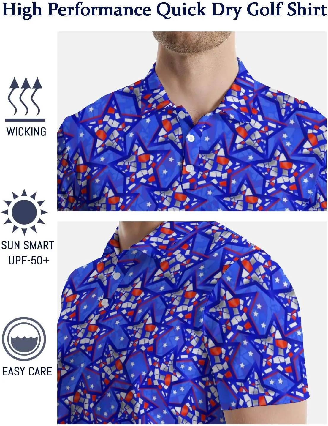 Golf Polo Shirts for Men Funny Print Quick Dry Short Sleeve Performance Golf Shirts Moisture Wicking Polo Shirts