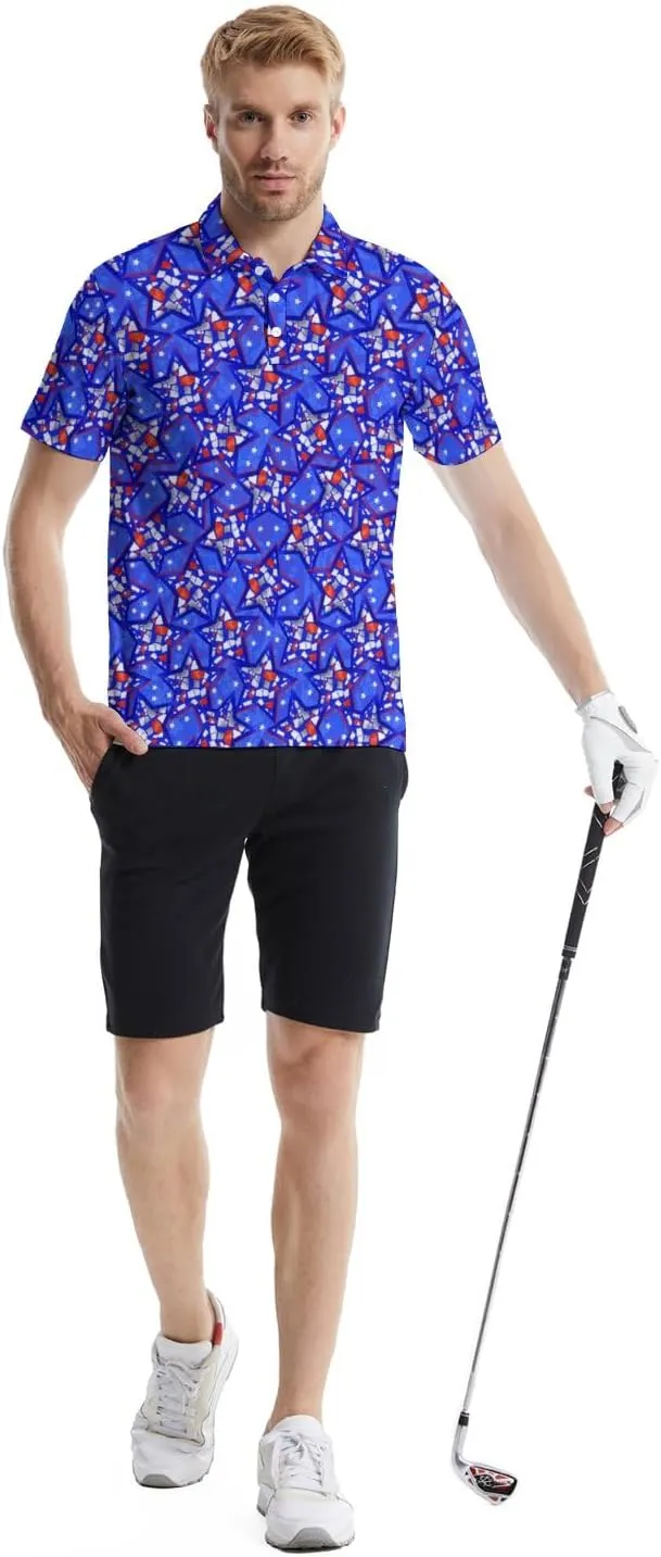 Golf Polo Shirts for Men Funny Print Quick Dry Short Sleeve Performance Golf Shirts Moisture Wicking Polo Shirts