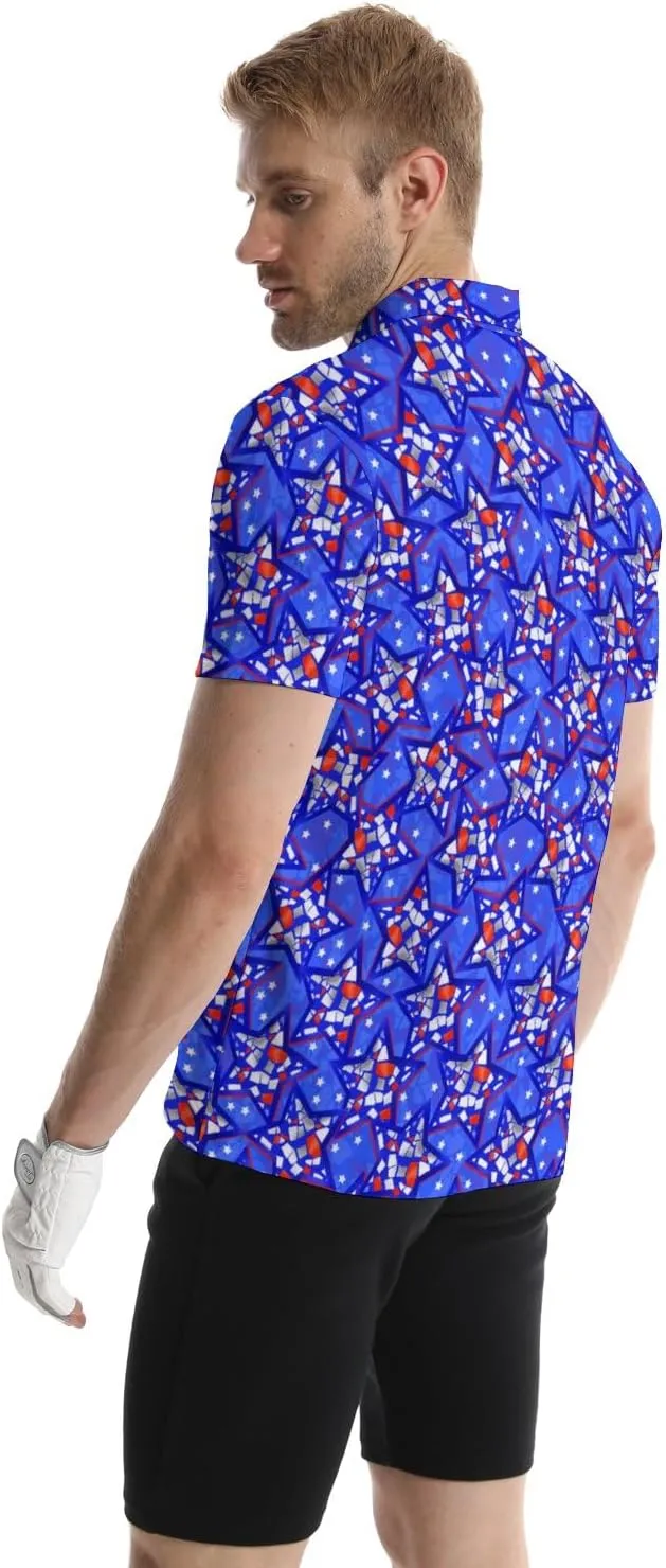 Golf Polo Shirts for Men Funny Print Quick Dry Short Sleeve Performance Golf Shirts Moisture Wicking Polo Shirts