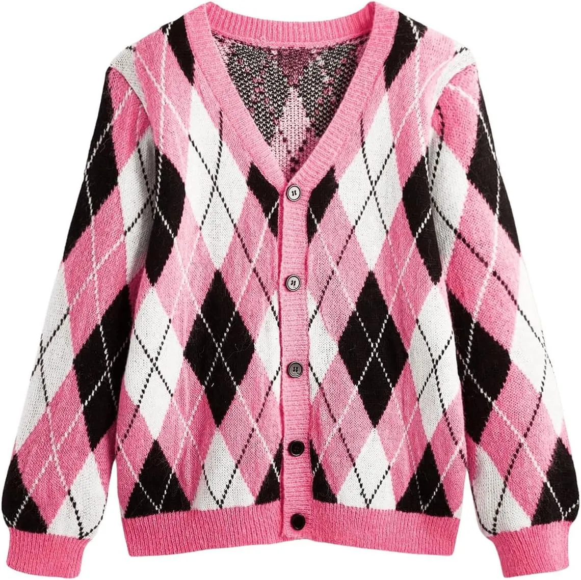 GORGLITTER Men's Argyle Sweaters Cardigan Trendy Long Sleeve V Neck Buttons Cardigan