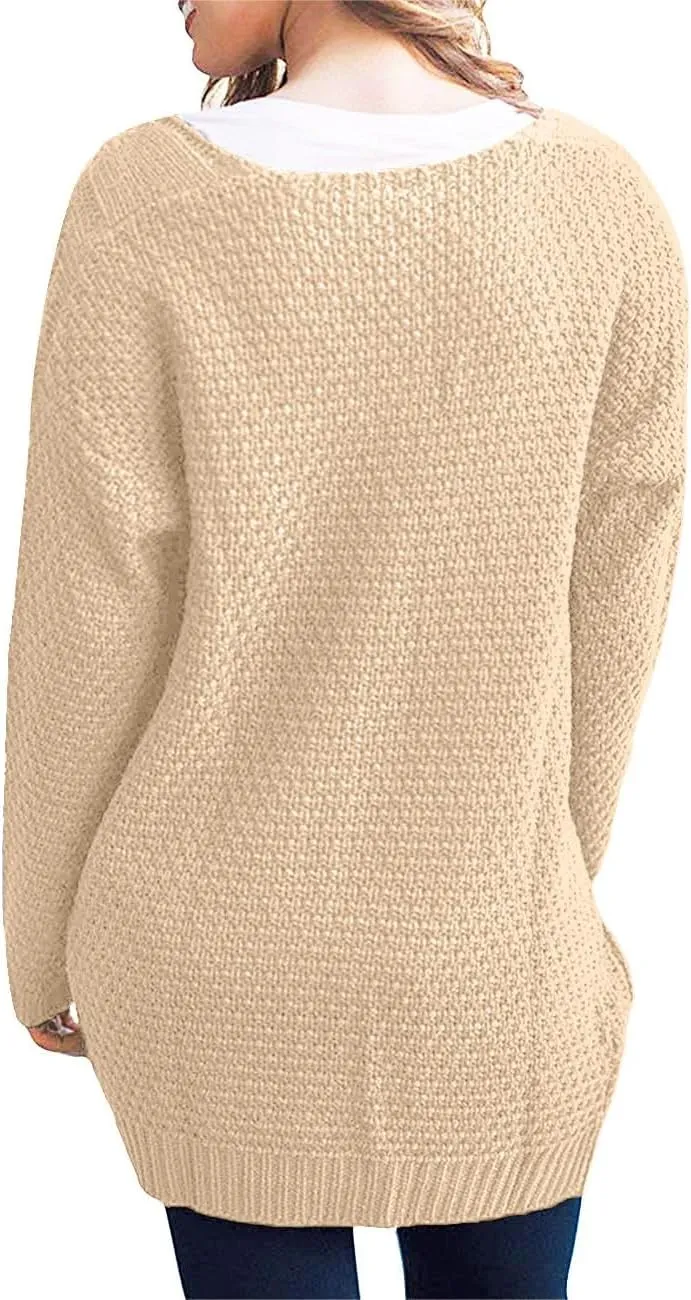 GRECERELLE Women's Loose Open Front Long Sleeve Chunky Knit Cable Cardigans Sweater with Pockets